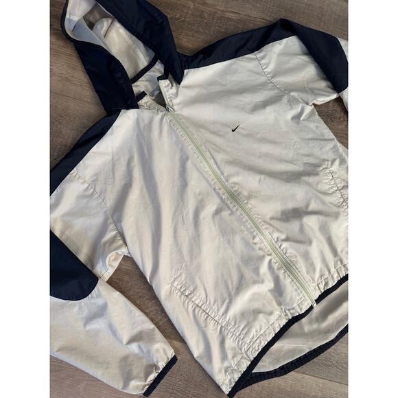 Vintage‎ Nike Men's Windbreaker Jacket Full-Zip Beige Cream Black Size XL - Picture 2 of 8